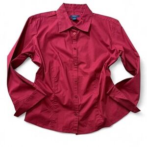 Y2K Dark Red Stretch‎ Button Up Casual Shirt